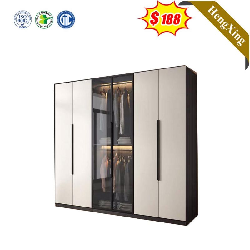 Popular Minimalist Style Light Grey Color Wooden Mixed Glass Storage Wardrobe