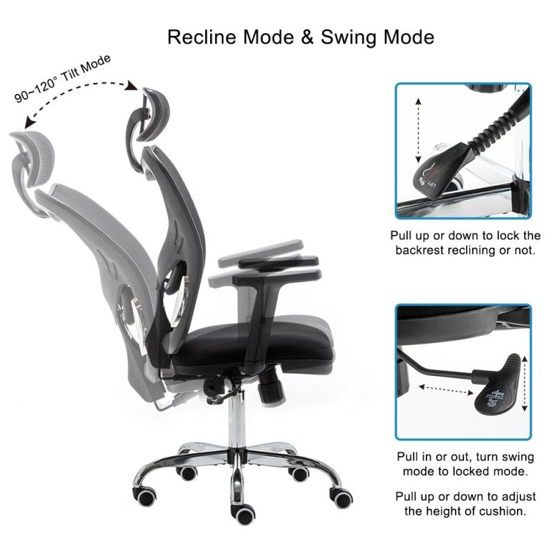 Ergonomic Office Chair High Back Desk Chair with Adjustable Lumbar Support Breathable Mesh 130 Degree Reclining & Rocking Computer Office Chair (Black)