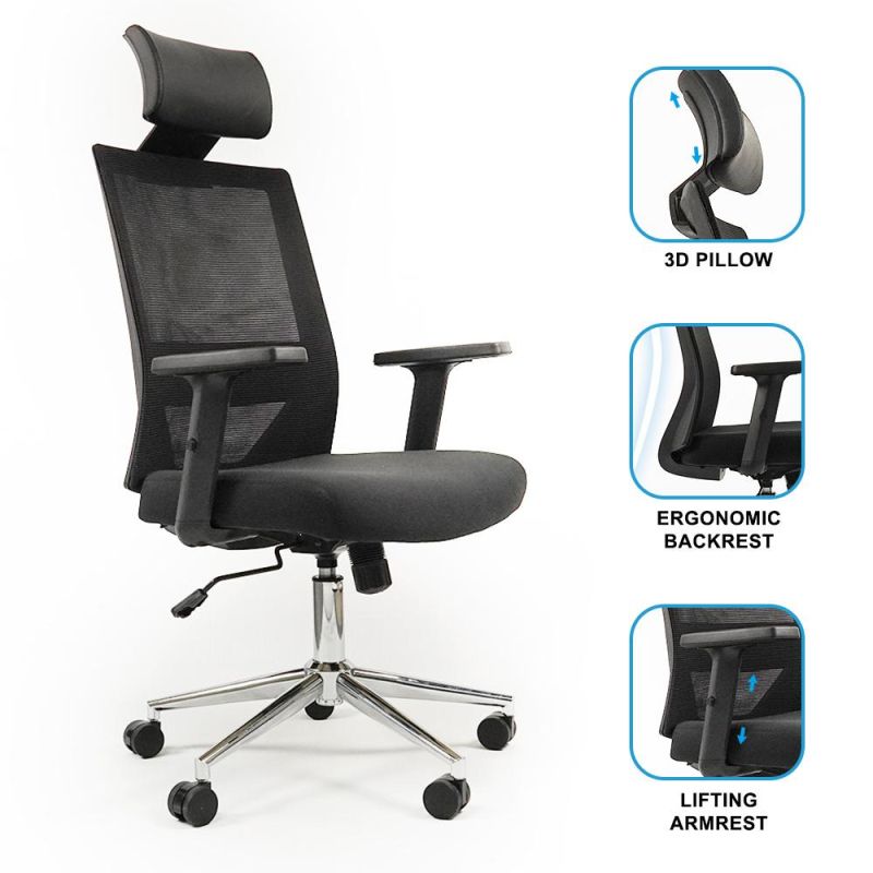 Ergonomic Office Chair with Adjustable Sponge Lumbar Support, Comfortable Thick Cushion High Back Desk Chair with Adjustable Headrest