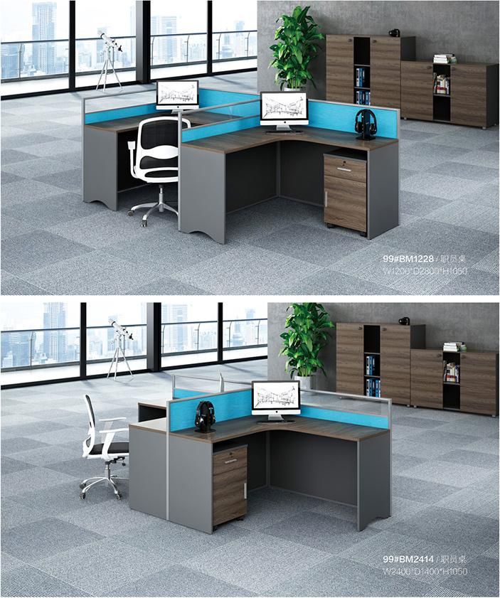 Aluminum Frame Melamine L-Shape Office Cubicle Partition 4 Seats Staff Workstation