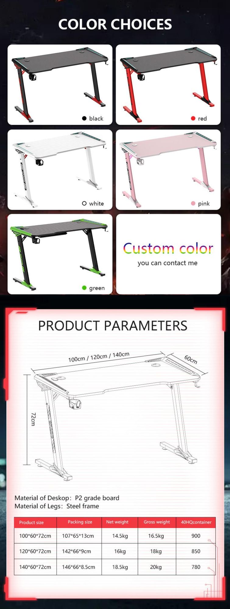 Aor Esports Customizes Furniture RGB LED Light Student Dormitory Bedroom Desktop Laptop Study Computer Table Gamer Competitive Chair Gaming Desk for Home Office