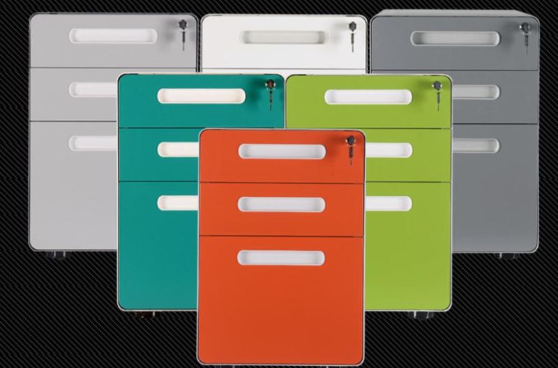 Office/School Use Colorful Steel Mobile Filing Cabinet with 3 Drawers