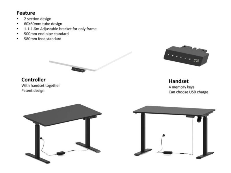 Height Adjustable Desk Two Legs Heavy Loading