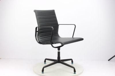 Black Aluminum Alloy Leather Amrest Style Office Chair Without Wheels