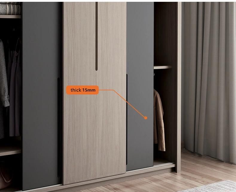 Popular Style Grey Color Large Storage Function Bedroom Furniture Wooden Wardrobe with Drawers