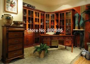 Free Combination Bookcase / American Country Style Study Room Furniture / Solid Wood Furniture Factory / Glass Door