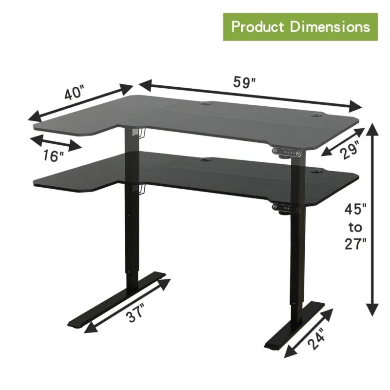 Elites Supplier Directly Wholesale L-Shaped Black Adjustable Standing Desk Electric Desk