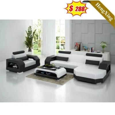 Fashion Design Home Living Room Furniture L Shape Sofa White and Black Color PU Leather Fabric Recliner Sofas