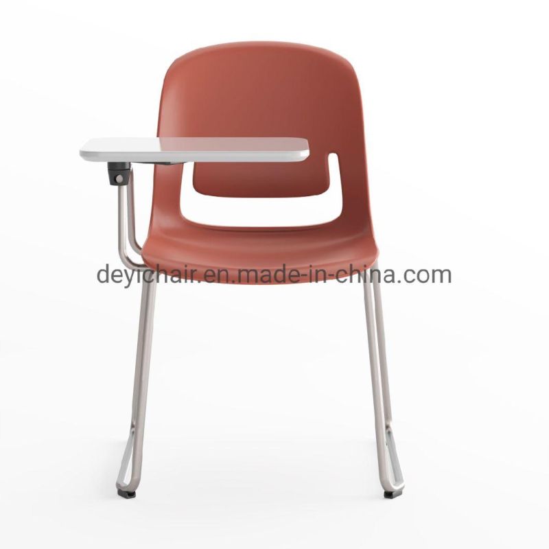 Red Color Plastic Shell with Seat Cushion and Writing Pad Metal Coated Frame Conference Chair