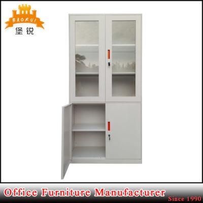 White Steel Glass Door Two Section Metal Storage Cabinet