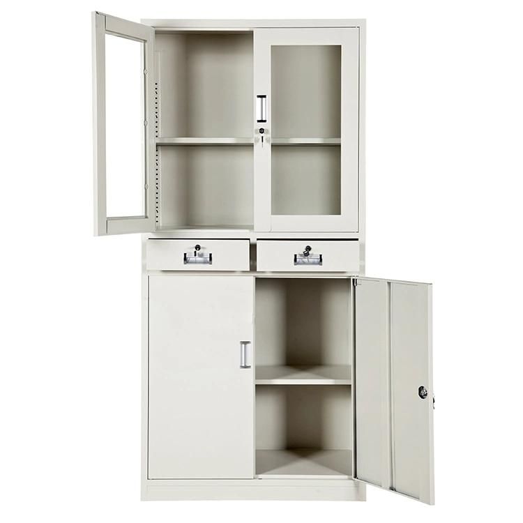 up Glass Door Down Metal Door Cupboard with Two Drawers