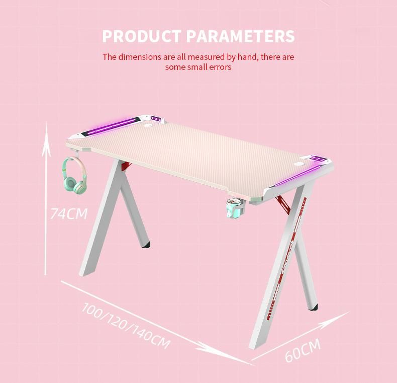 Elites Pink Series Girl Bedroom Gaming Executive Desk RGB Light Included E-Sports Table