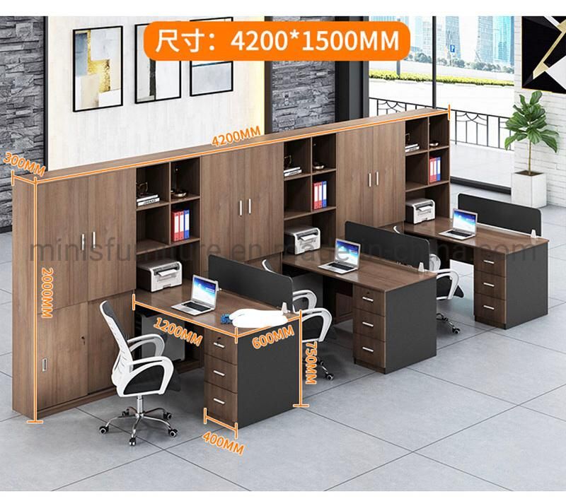 (M-WS244) Office Staff Workstation F-Shaped Cubicle Furniture Computer Desks with Cabinets and Private Partitions