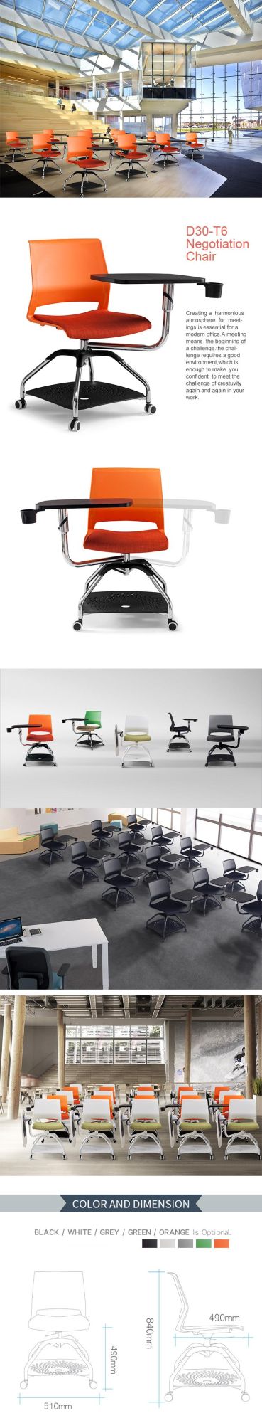 Wholesale Mesh Stackable Ergonomic Conference and Office Training Chair with Plastic Writing Pad