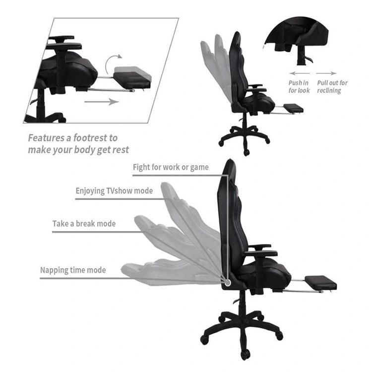 (AIHUA) Wholesale OEM Gaming Chair with Rectractible Footrest, Lumbar Support and Headrest