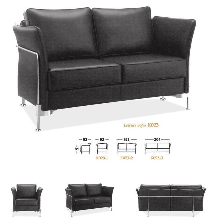 Black Color Leather Type Leisure Office Sofa with Stainless Steel Frame