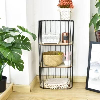 3-Tier Living Room Magazine Rack Storage Shelf with Wooden Planks