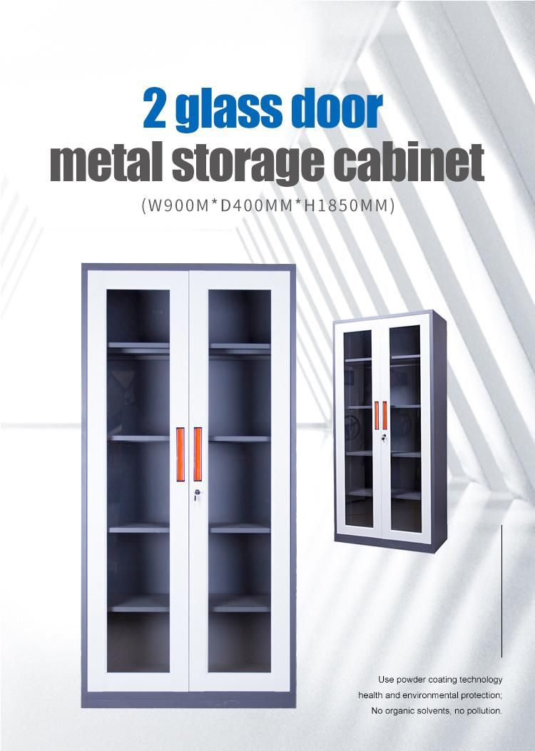 New Style and Popular Office Furniture Metal File Storage Cabinet Cupboard with 2 Glass Door