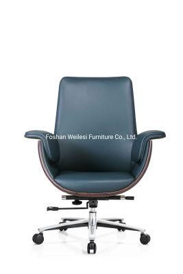 Medium Back Gas Lift PU/Leather Upholstery for Seat and Back 330mm Aluminum Base PU Castor Chromed Finished Chair
