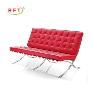 Red High Quality Genuine Leather Stainless Steel Office Furniture Waiting Room Sofa