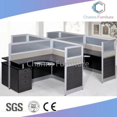 Customized 4 Seats Office Workstation with Black L Shape Table Top (CAS-W31416)