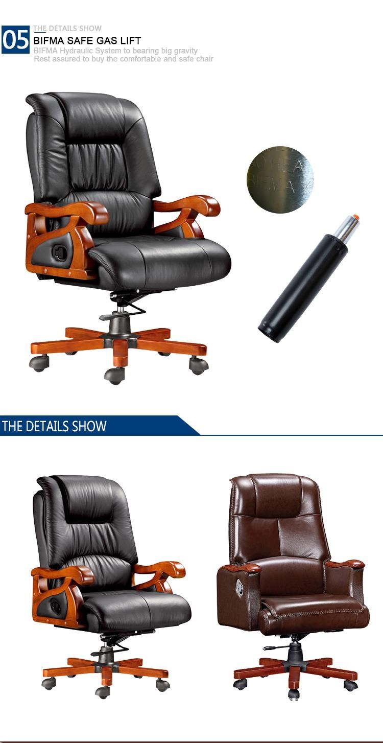 2019 Factory Price Luxury Executive Wooden Frame Swivel Genuine Leather Office Chair