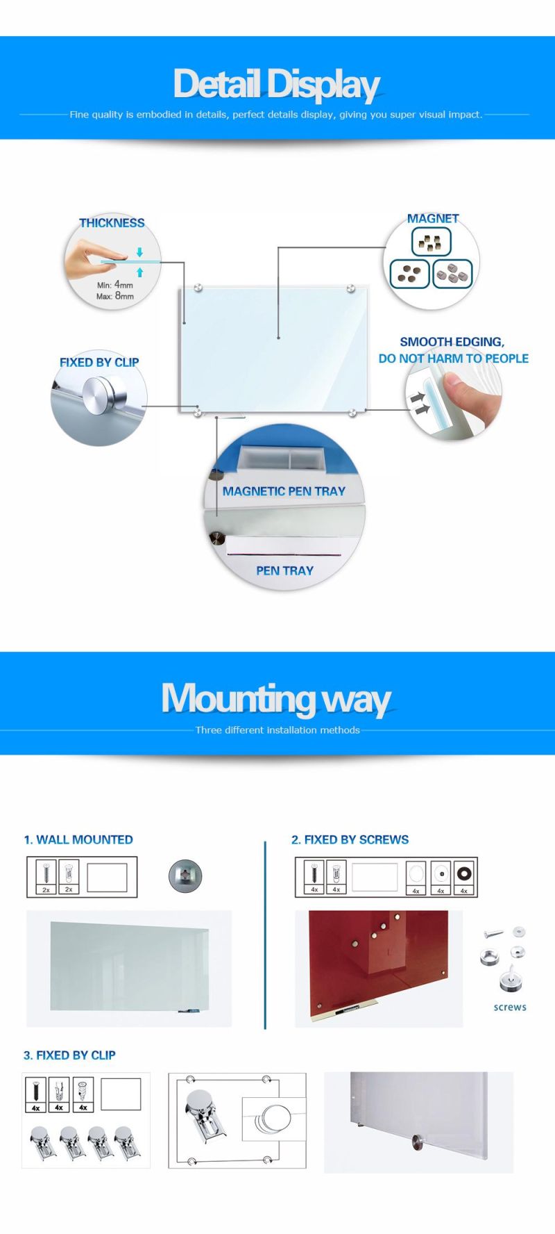 High Quality Tempered Glass Magnetic Dry Erase Glass White Board