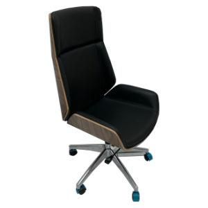 Hottest Stylish High Quality PU Modern Office Ergonomic Swivel Chair with Walnut Wooden High Back