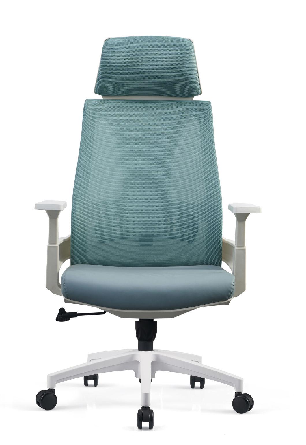 White Fabric Movable Headrest Armrest Comfortable Office Chairs Meeting Chairs