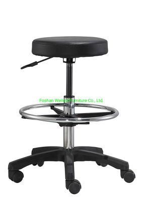Simple Tilting Mechanism B300mm Nylon Base with Castor 450mm Chrome Footring Round Stool PU Chair