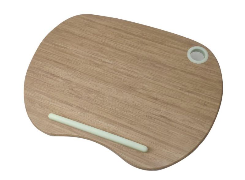 Laptop Stand with Pillow Cushion & Bamboo Grain Platform on Bed & Sofa, with Cable Hole & Anti-Slip Strip