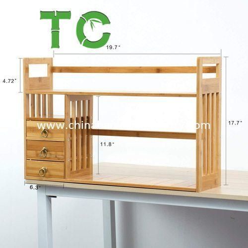 Bamboo 2-Layer Countertop Storage Rack Book Shelf Desktop Shelf Rack Bookcase Display Shelf