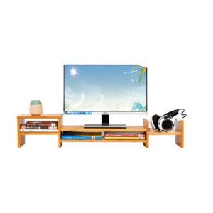 Bamboo Monitor Stand Riser Laptop Cellphone TV Stand with 2-Tier Desktop Storage Organie