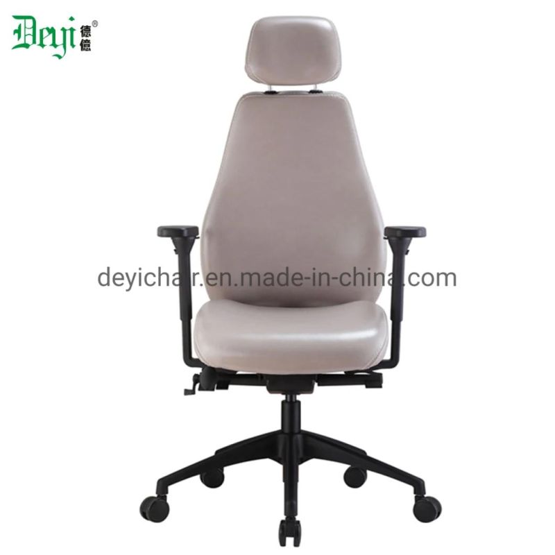 340mm Nylon Base PU Castor Bonded Leather Upholstery for Seat and Back with 3D Arms and Adjustable Headrest Chair