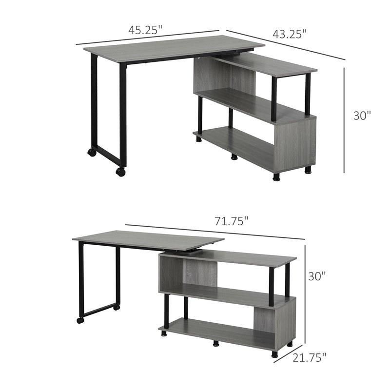 Homcom L-Shaped Computer Corner Desk and Rotating Shelf Combo for Home Office - Oak