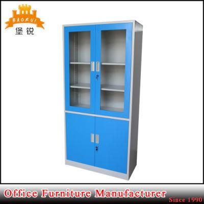 Steel Furniture Glass Door Cupboard Metal Office Filing Cabinet with 4 Doors