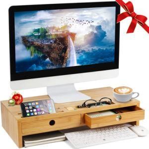 Ergonomic Computer Storage Organizer Drawers Bamboo Monitor Stand Desktop Monitor Riser Stand