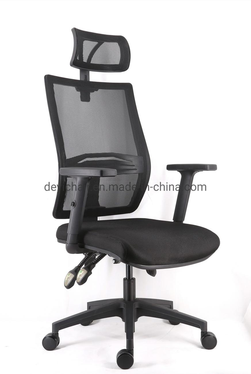 3 Lever Light Duty Mechanism Nylon Base PU Castor Adjustable Arms with Mesh Upholstery Headrest Chair