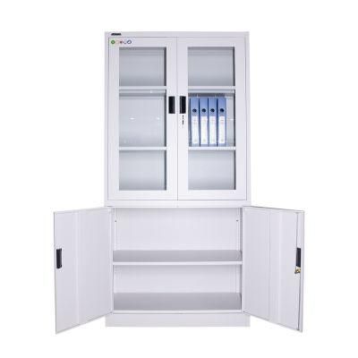 Tall Powder Coated Assembled Office Storage Metal Steel Cupboard Stationery Cupboard with Glass Doors