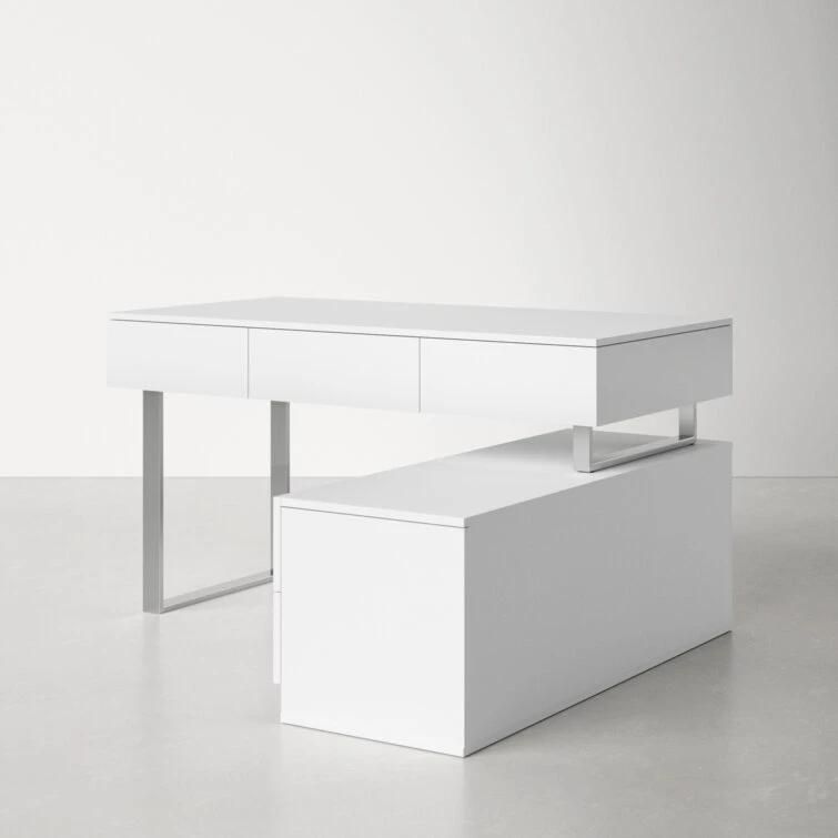 Nova White Glossy Lacquer Wood Desktop Computer Table Desk Integrated Office Desk with Metal Support Frame