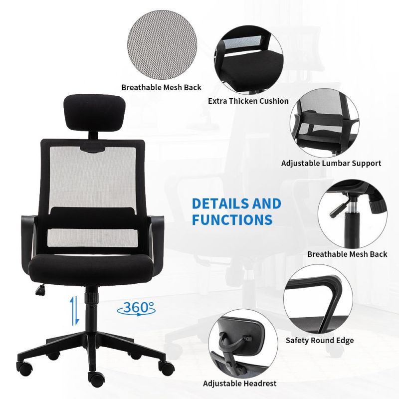 Black Office Chair with Headrest Adjustable Armrest Whole Sale