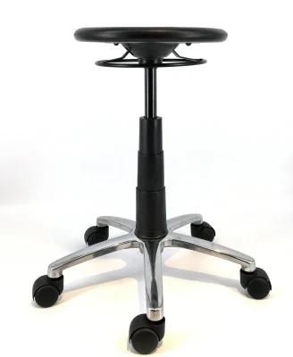 Aluminum Base Nylon Castor Class 4 Gas Lift Seat up and Down Mechanism with Round PU Seat Lab Chair