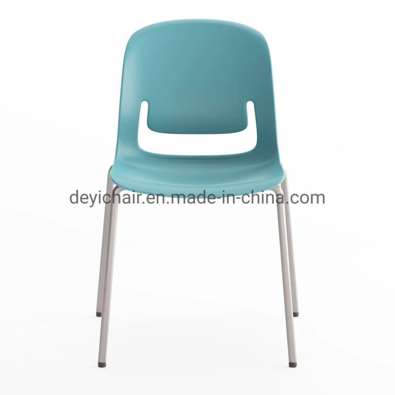 Blue Color Plastic Shell with Seat Cushion Chromed Finished 4 Legs Frame Stool Chair