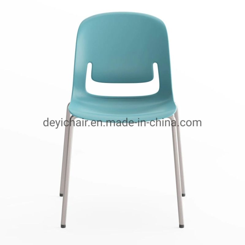Blue Color Plastic Shell with Seat Cushion Chromed Finished 4 Legs Frame Stool Chair