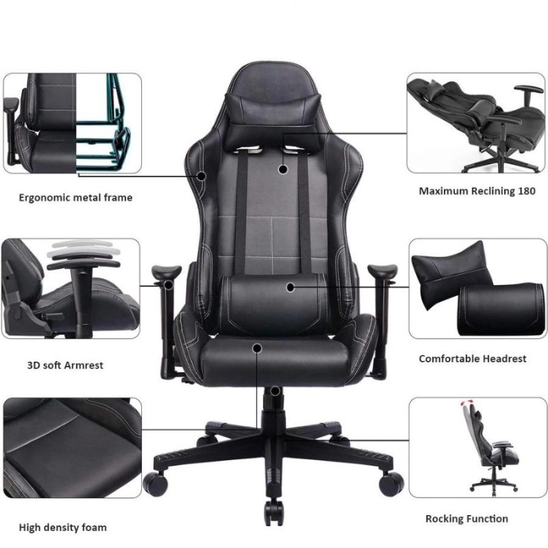 Black Blue Gamer Seat Swivel Gaming Chair with Linkage Armrest