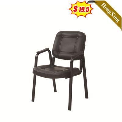 Simple Design Office School Furniture Public Chairs Meeting Waiting Room Black PU Real Leather Metal Frame Training Chair