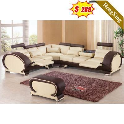 Classic Office Furniture PU Leather Function Sofas Set Wooden Frame L Shape Sofa with Adjustable Headrest and Footrest