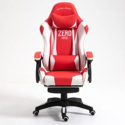 Pink White Leather Reclining Gaming Chair with Linkage Arm
