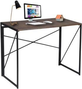 Writing Computer Desk Modern Simple Study Desk Industrial Style Folding Laptop Table for Home Office Notebook Desk Brown Desktop Black Frame