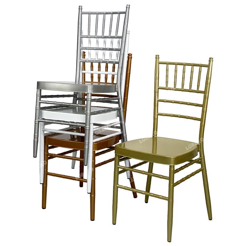 Lorero White Wedding Stackable Iron Tiffany Gold Metal Chiavari Chair